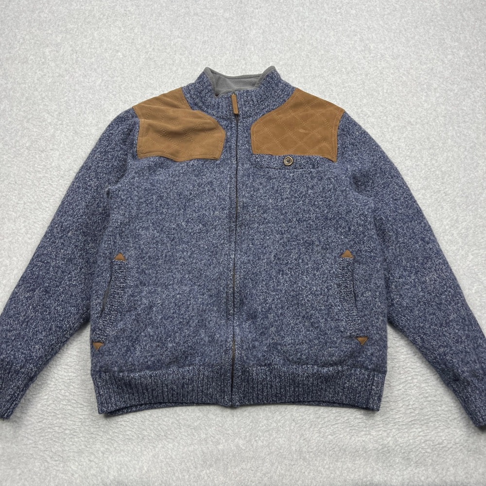 Duluth Shetland Wool Windproof Zip Sweater Mens Medium Blue Full Zip Knit 94204